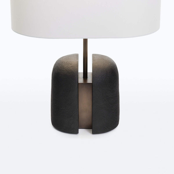 black resin table lamp with white fabric shade for bedside