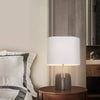 black resin table lamp with white fabric shade for bedside