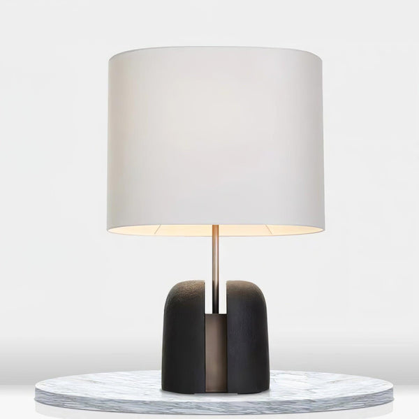 black resin table lamp with white fabric shade for bedside