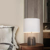 black resin table lamp with white fabric shade for bedside