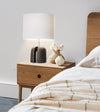 black resin table lamp with white fabric shade for bedside