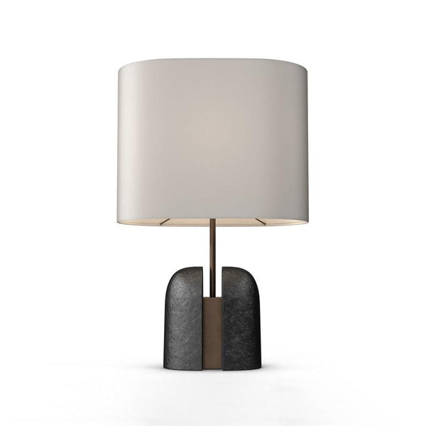 black resin table lamp with white fabric shade for bedside