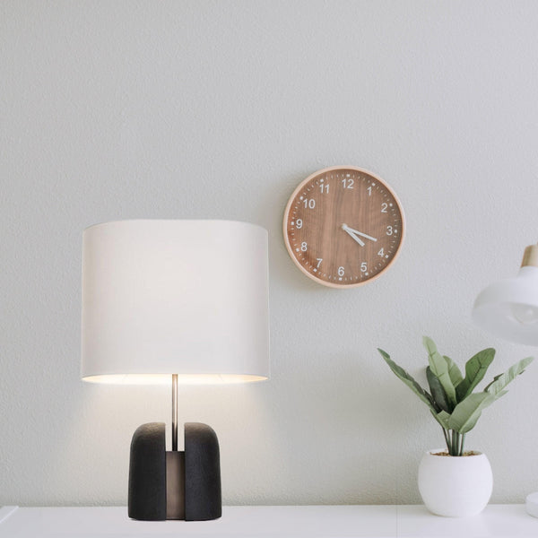 black resin table lamp with white fabric shade for bedside