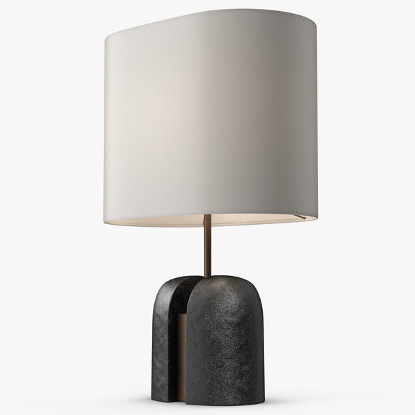 black resin table lamp with white fabric shade for bedside