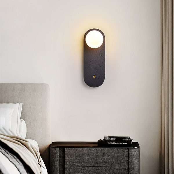 black travertine cylinder wall sconce white glass
