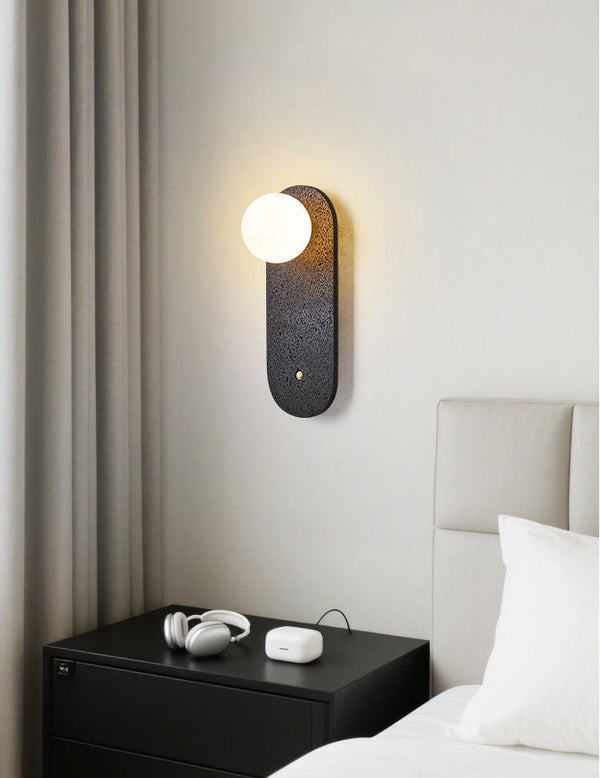 black travertine cylinder wall sconce white glass