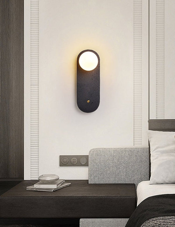 black travertine cylinder wall sconce white glass
