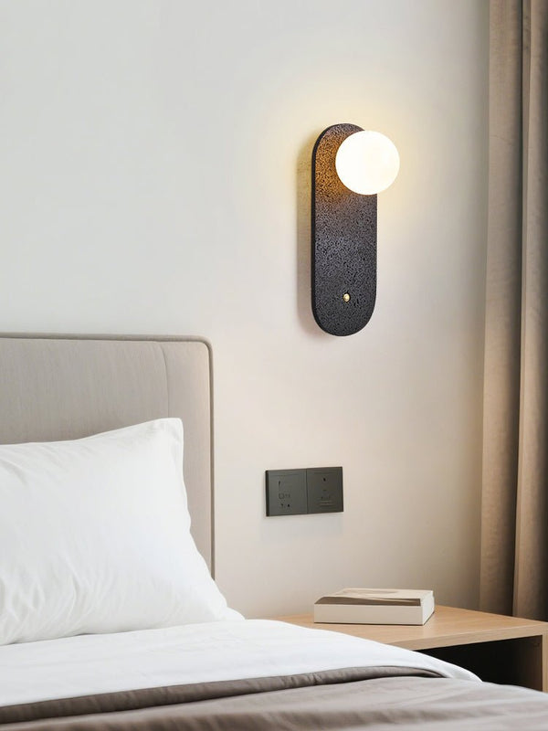 black travertine cylinder wall sconce white glass