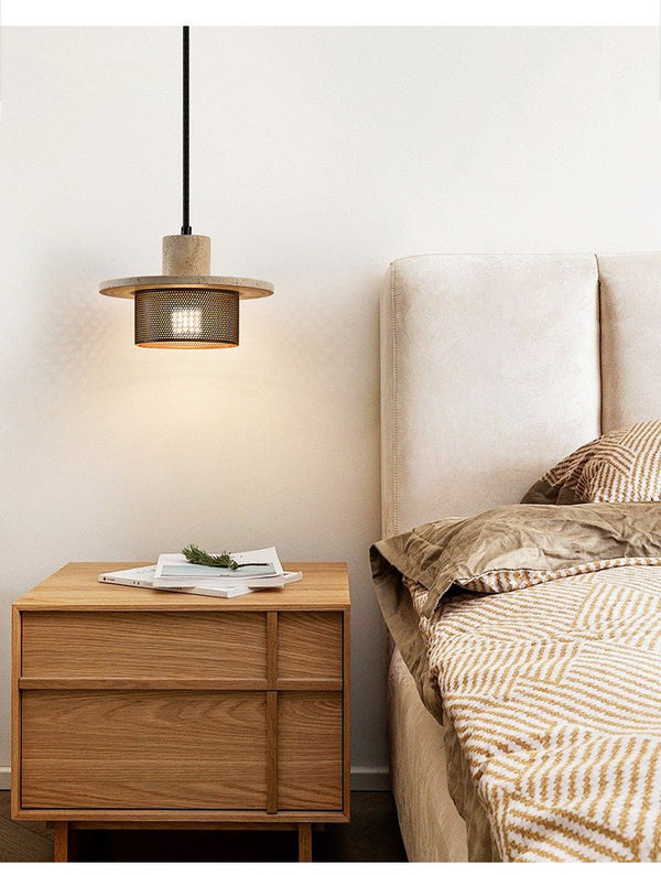 black yellow travertine mesh pendant light