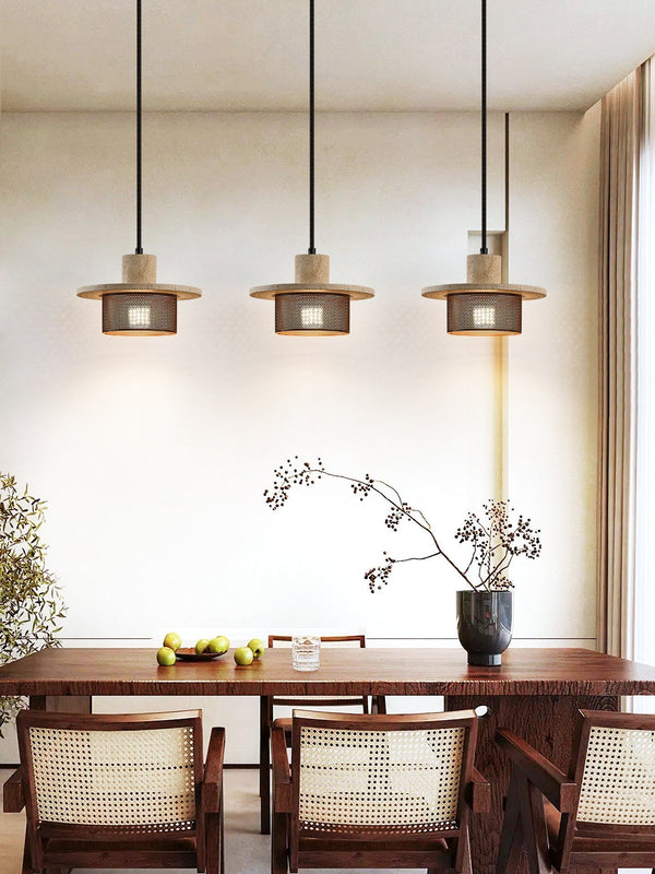 black yellow travertine mesh pendant light