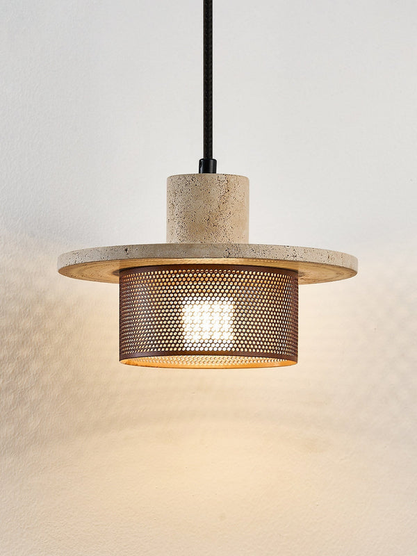 black yellow travertine mesh pendant light
