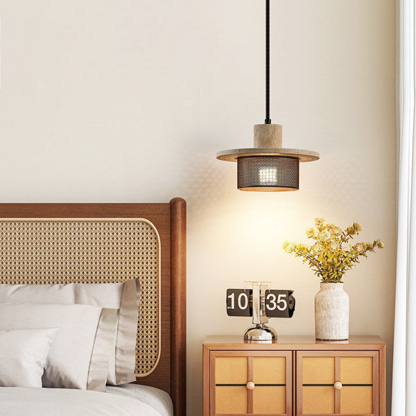 black yellow travertine mesh pendant light