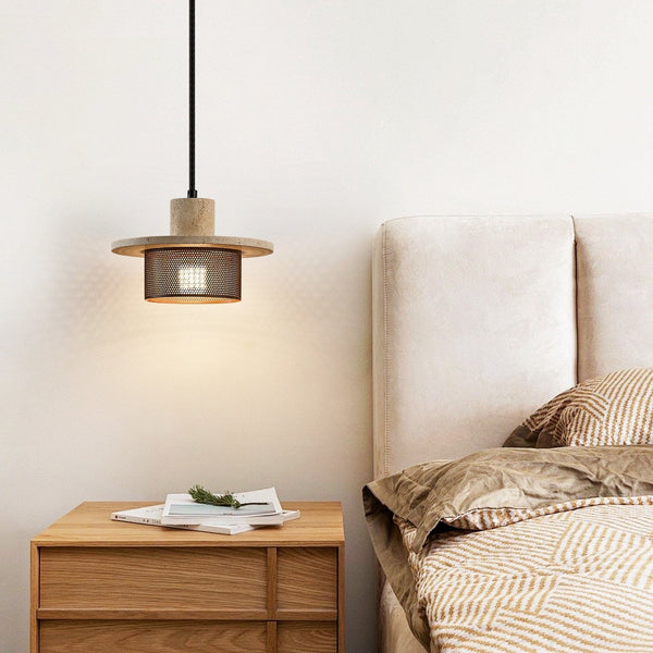black yellow travertine mesh pendant light