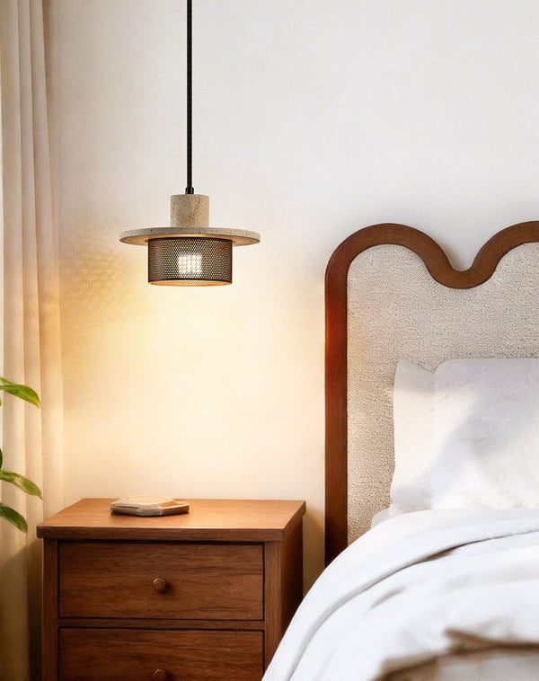black yellow travertine mesh pendant light
