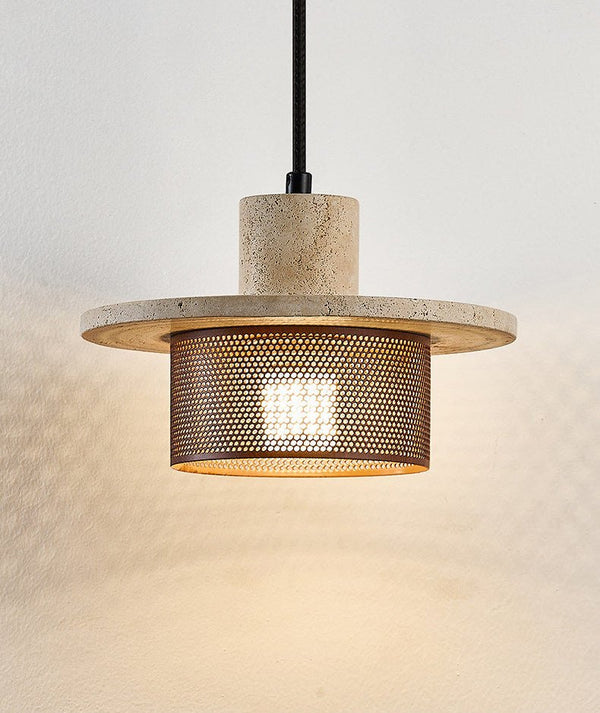 black yellow travertine mesh pendant light