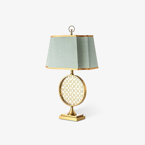 blue fabric shade gold table lamp for bedroom reading nook