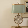 blue fabric shade gold table lamp for bedroom reading nook