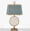 blue fabric shade gold table lamp for bedroom reading nook