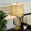 blue fabric shade gold table lamp for bedroom reading nook