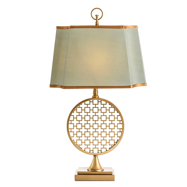 blue fabric shade gold table lamp for bedroom reading nook