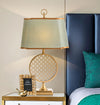 blue fabric shade gold table lamp for bedroom reading nook