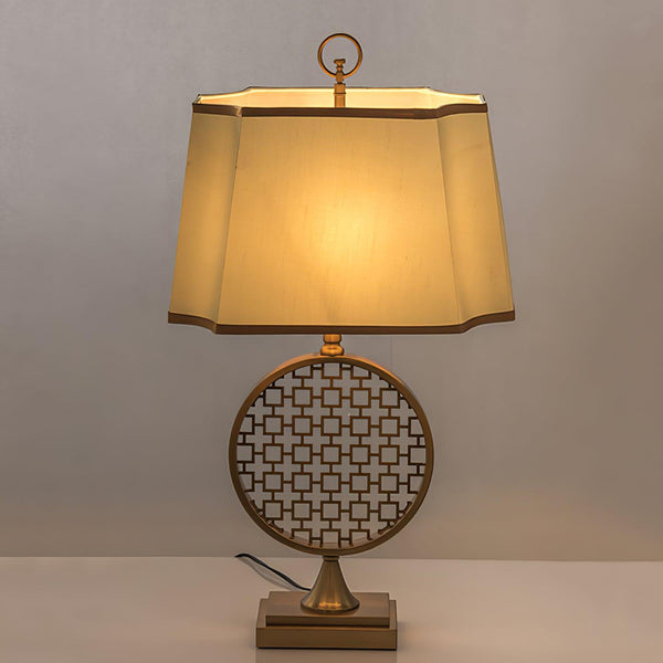 blue fabric shade gold table lamp for bedroom reading nook
