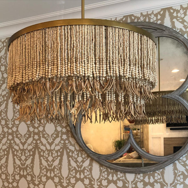 bohemian antique brass wood coconut bead chandelier