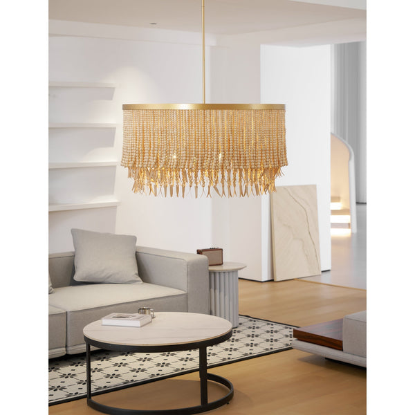 bohemian antique brass wood coconut bead chandelier