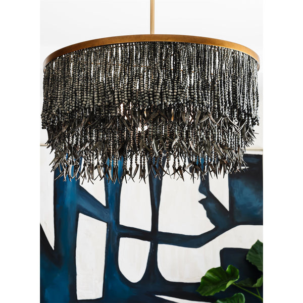 bohemian antique brass wood coconut bead chandelier