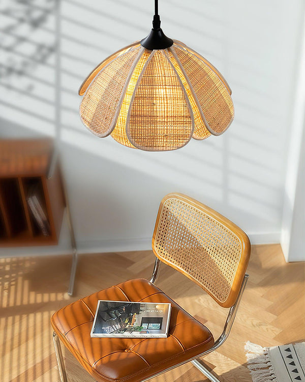 bohemian gold rattan flower pendant lamp