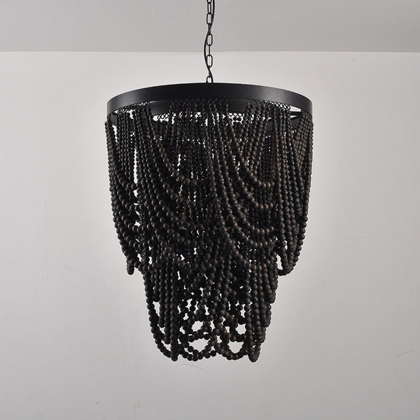 bohemian white wood bead iron chandelier