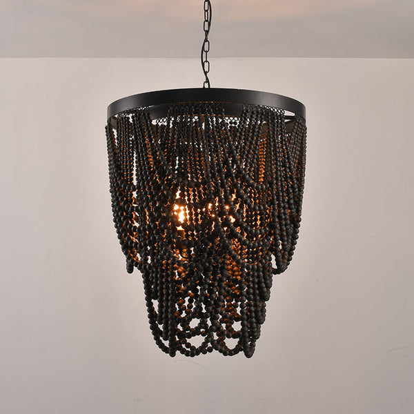 bohemian white wood bead iron chandelier
