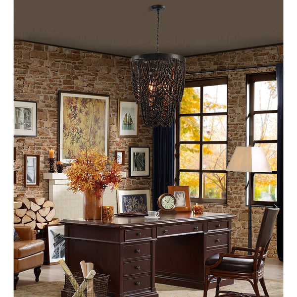 bohemian white wood bead iron chandelier
