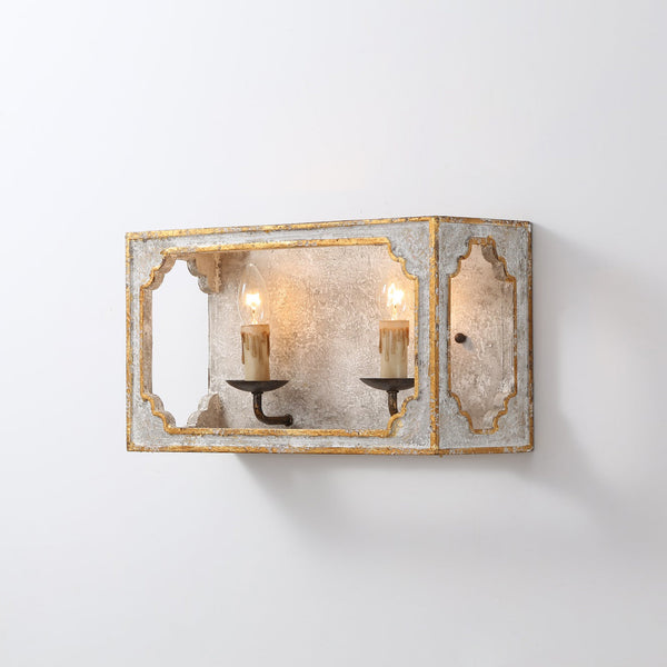 boho white wood cube candle wall sconce