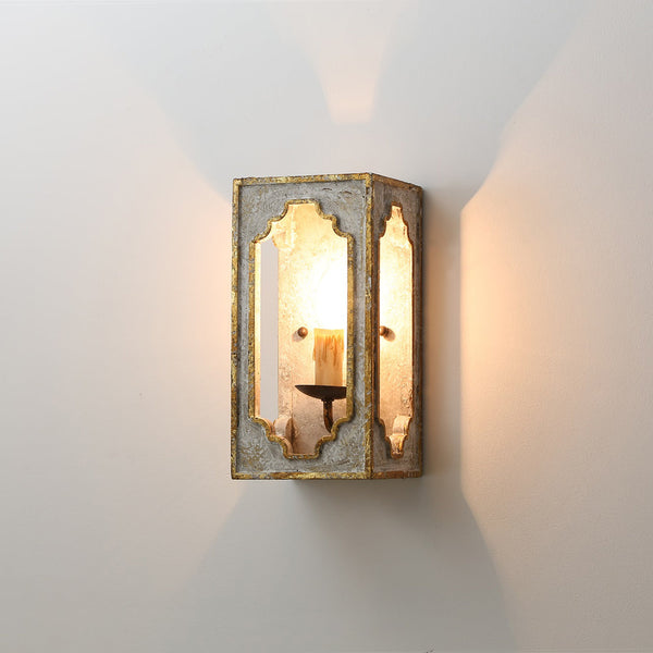 boho white wood cube candle wall sconce