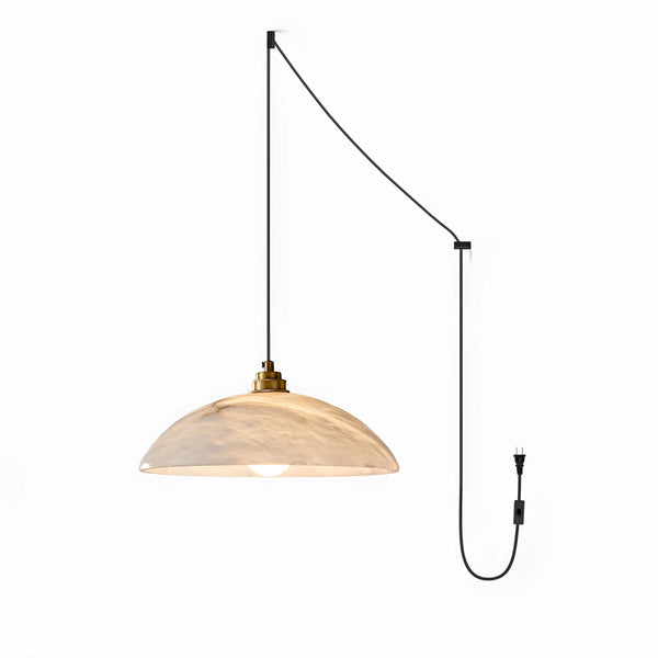 brass alabaster dome swag pendant light