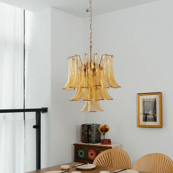 brass amber cascade glass chandelier
