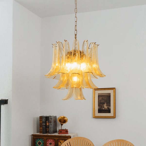 brass amber cascade glass chandelier