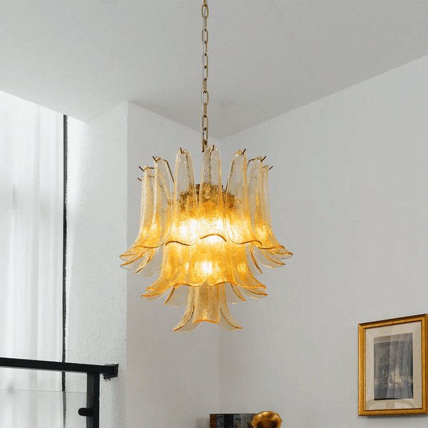 brass amber cascade glass chandelier