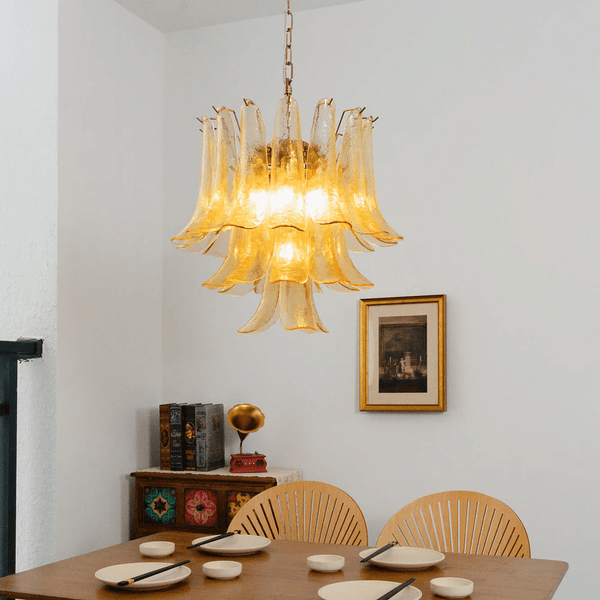 brass amber cascade glass chandelier