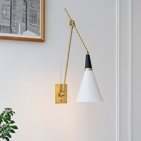 brass swing arm wall lamp with aluminum shade for bedroom and reading nook