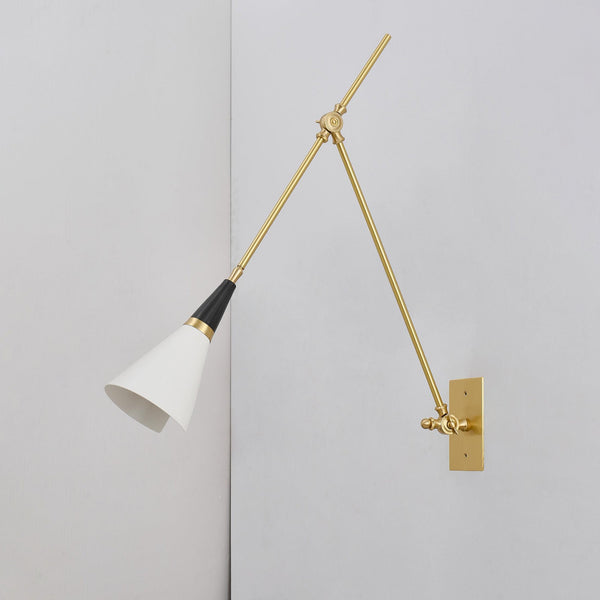 brass swing arm wall lamp with aluminum shade for bedroom and reading nook