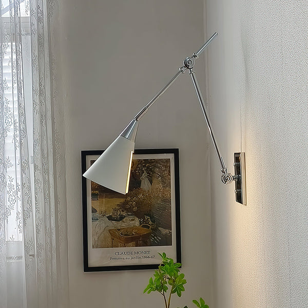 brass swing arm wall lamp with aluminum shade for bedroom and reading nook