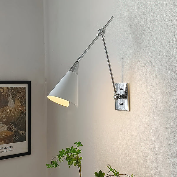 brass swing arm wall lamp with aluminum shade for bedroom and reading nook