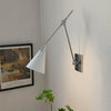brass swing arm wall lamp with aluminum shade for bedroom and reading nook