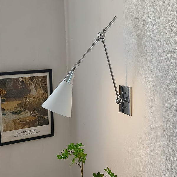 brass swing arm wall lamp with aluminum shade for bedroom and reading nook