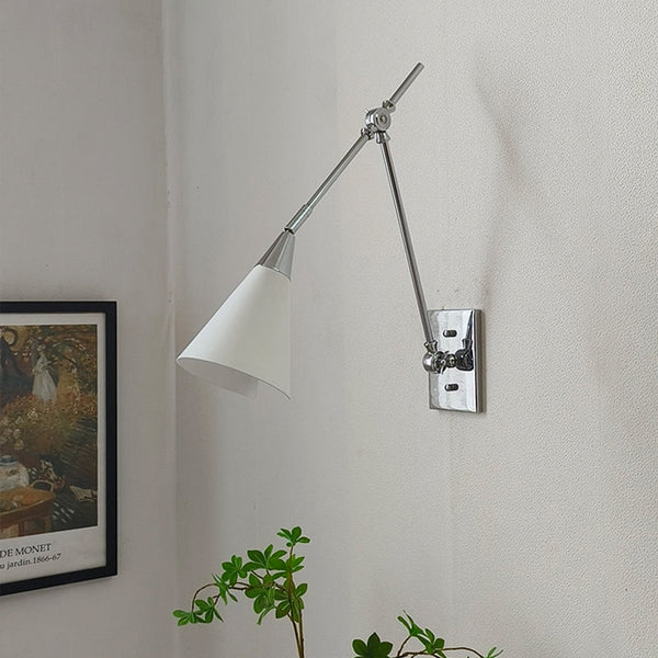 brass swing arm wall lamp with aluminum shade for bedroom and reading nook