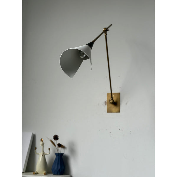 brass swing arm wall lamp with aluminum shade for bedroom and reading nook