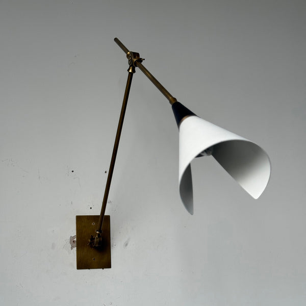 brass swing arm wall lamp with aluminum shade for bedroom and reading nook