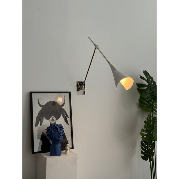 brass swing arm wall lamp with aluminum shade for bedroom and reading nook